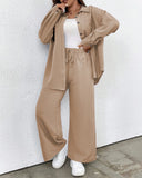 GETADME Set large size long sleeved shirt top solid color lace up pants