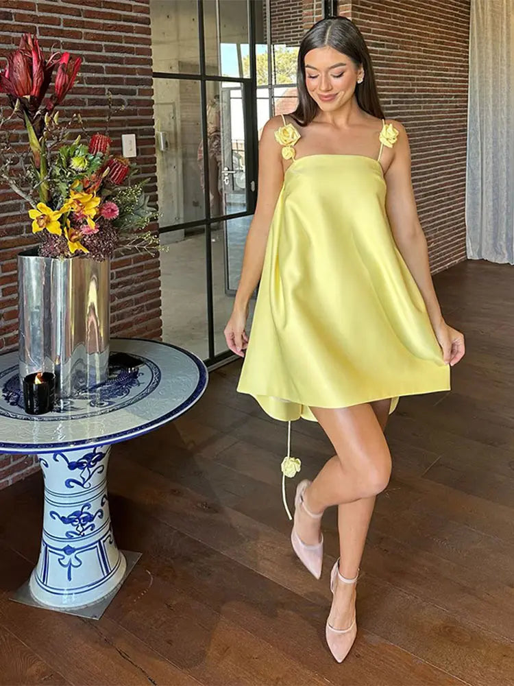 GETADME Sexy 3D Floral Women's Short Dresses Elegant Loose Sleeveless Backless Party Mini Dress Female Summer Holiday Lady Beachwear