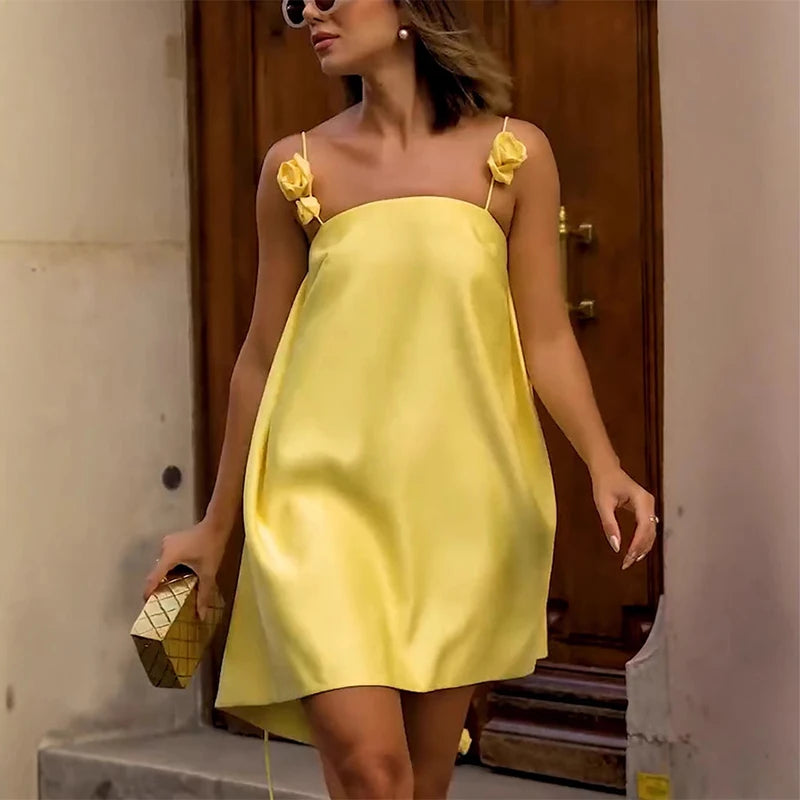 GETADME Sexy 3D Floral Women's Short Dresses Elegant Loose Sleeveless Backless Party Mini Dress Female Summer Holiday Lady Beachwear