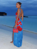 GETADME Sexy Big Backless Blue Printed 2025 Summer New Split Slim Long Dress Women Square Neck Sleeveless High Split Maxi Dresses A3154