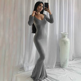 GETADME Sexy Bodycon Party Solid Color Long Dress For Women Long Sleeve Bandage Slim Dresses 2024 Autumn New Fashion Vestidos Black Robe