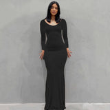 GETADME Sexy Bodycon Party Solid Color Long Dress For Women Long Sleeve Bandage Slim Dresses 2024 Autumn New Fashion Vestidos Black Robe