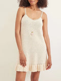 GETADME Sexy Crochet Halter V Neck Chic Ruffle Knit Beach Mini Dress 2025 Women Comfy Swimsuit Cover Up Seaside Holiday Club Dresses K58