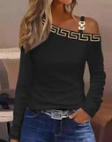 GETADME Sexy Elegant Off Shoulder White Lace Women Tops And Blouses 2025 Autumn Long Sleeve Top Femme Print Metal Buckle Office Blouse