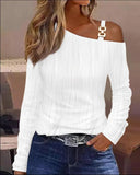 GETADME Sexy Elegant Off Shoulder White Lace Women Tops And Blouses 2025 Autumn Long Sleeve Top Femme Print Metal Buckle Office Blouse