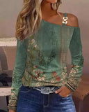 GETADME Sexy Elegant Off Shoulder White Lace Women Tops And Blouses 2025 Autumn Long Sleeve Top Femme Print Metal Buckle Office Blouse