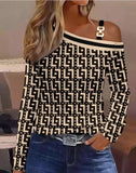 GETADME Sexy Elegant Off Shoulder White Lace Women Tops And Blouses 2025 Autumn Long Sleeve Top Femme Print Metal Buckle Office Blouse