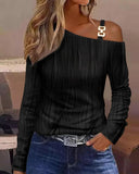 GETADME Sexy Elegant Off Shoulder White Lace Women Tops And Blouses 2025 Autumn Long Sleeve Top Femme Print Metal Buckle Office Blouse