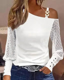 GETADME Sexy Elegant Off Shoulder White Lace Women Tops And Blouses 2025 Autumn Long Sleeve Top Femme Print Metal Buckle Office Blouse