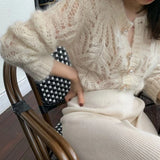 GETADME Sexy Hollow Out Knitted Cardigan Women 2022 Autumn Single-Breasted V-Neck Sweaters Korean Style Long Sleeve Knitwear Jumpers