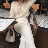 GETADME Sexy Hollow Out Knitted Cardigan Women 2022 Autumn Single-Breasted V-Neck Sweaters Korean Style Long Sleeve Knitwear Jumpers