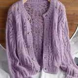 GETADME Sexy Hollow Out Knitted Cardigan Women 2022 Autumn Single-Breasted V-Neck Sweaters Korean Style Long Sleeve Knitwear Jumpers