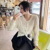 GETADME Sexy Hollow Out Knitted Cardigan Women 2022 Autumn Single-Breasted V-Neck Sweaters Korean Style Long Sleeve Knitwear Jumpers