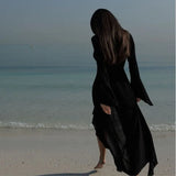 GETADME 섹시 핫걸 러플 화이트 카디건 비치 비키니 얇은 선크림 옷 플레어 슬리브 투명 여름 커버업 여성 롱 드레스