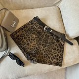 GETADME Sexy Leopard Print PU Leather Shorts Women Black High Waist Leather Shorts with Belt
