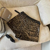 GETADME Sexy Leopard Print PU Leather Shorts Women Black High Waist Leather Shorts with Belt