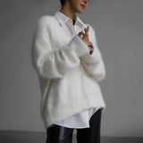 GETADME Sexy Mohair Cardigan for Women Loose Long Sleeve Single Breasted Knitted Pullover 2025 Autumn Chic Lady Streetwear Sweater Coat