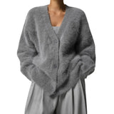 GETADME Sexy Mohair Cardigan for Women Loose Long Sleeve Single Breasted Knitted Pullover 2025 Autumn Chic Lady Streetwear Sweater Coat