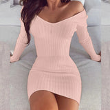 GETADME Sexy Off Shoulder Long Sleeve Bodycon Dress For Women 2025 Spring Autumn White Knitted Sweater Mini Woman Dresses Robe Femme