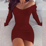 GETADME Sexy Off Shoulder Long Sleeve Bodycon Dress For Women 2025 Spring Autumn White Knitted Sweater Mini Woman Dresses Robe Femme