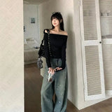 GETADME Sexy Punk Y2k Long sleeve Crop Top One shoulder Harajuku Grunge Goth Pullover Streetwear Hip Hop Baby Tee Retro Fashion Top EMO