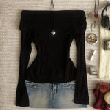 GETADME Sexy Punk Y2k Long sleeve Crop Top One shoulder Harajuku Grunge Goth Pullover Streetwear Hip Hop Baby Tee Retro Fashion Top EMO