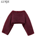 GETADME Sexy Women's Crop Faux Fur Coat Street O-neck Long Sleeve Female Plush Outwear 2025 Autumn Winter Lady Warm Furry Streetwear New