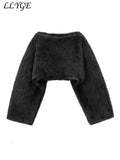 GETADME Sexy Women's Crop Faux Fur Coat Street O-neck Long Sleeve Female Plush Outwear 2025 Autumn Winter Lady Warm Furry Streetwear New