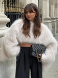 GETADME Sexy Women's Crop Faux Fur Coat Street O-neck Long Sleeve Female Plush Outwear 2025 Autumn Winter Lady Warm Furry Streetwear New