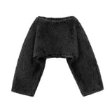 GETADME Sexy Women's Crop Faux Fur Coat Street O-neck Long Sleeve Female Plush Outwear 2025 Autumn Winter Lady Warm Furry Streetwear New