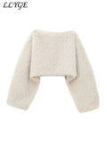GETADME Sexy Women's Crop Faux Fur Coat Street O-neck Long Sleeve Female Plush Outwear 2025 Autumn Winter Lady Warm Furry Streetwear New