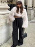 GETADME Sexy Women's Crop Faux Fur Coat Street O-neck Long Sleeve Female Plush Outwear 2025 Autumn Winter Lady Warm Furry Streetwear New