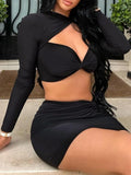 GETADME Sexy Wrap Chest Front Hollow Out Slim Bodycon Dress Women Long Sleeved Solid Color Skinny Dress Elegant Club Party Vestidos