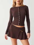 Getadme Sexy cardigan women Fall korean fashion vintage clothes cropped sweaters women long sleeve top knitted button up cardigan brown