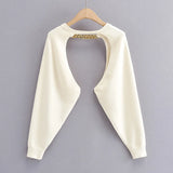 GETADME Sexy cropped cardigan knitted short cardigan sweaters for women fashion    cute tops korean style long sleeve top punk chain