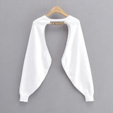 GETADME Sexy cropped cardigan knitted short cardigan sweaters for women fashion    cute tops korean style long sleeve top punk chain