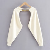 GETADME Sexy cropped cardigan knitted short cardigan sweaters for women fashion    cute tops korean style long sleeve top punk chain