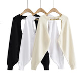 GETADME Sexy cropped cardigan knitted short cardigan sweaters for women fashion    cute tops korean style long sleeve top punk chain