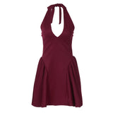 GETADME Sexy deep V-neck dress 2025 autumn and winter new item solid color sleeveless waist cinching slimming dress