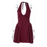 GETADME Sexy deep V-neck dress 2025 autumn and winter new item solid color sleeveless waist cinching slimming dress