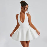 GETADME Sexy deep V-neck dress 2025 autumn and winter new item solid color sleeveless waist cinching slimming dress