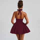 GETADME Sexy deep V-neck dress 2025 autumn and winter new item solid color sleeveless waist cinching slimming dress
