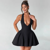 GETADME Sexy deep V-neck dress 2025 autumn and winter new item solid color sleeveless waist cinching slimming dress