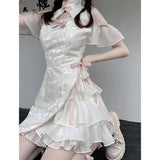 Getadme-Vintage Chinese Style Cheongsam High Split Mini Dress Tie Dye Gothic Women Aesthetic Bandage Dresses Y2k Sexy Bodycon Robe