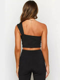 GETADME Women's Spicy Girl Sexy One Shoulder Tight Hollow Open Back Short Top Bar Nightclub 2025 New Edition