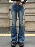 GETADME Women Flare Stretch Moustache Jeans Fashion Skinny Bell Bottom High Waist Gray Denim Pants Lady Classic Y2K Punk Long Trousers