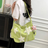 GETADME Niche Design Handbag Star Female Student Large Capacity Commuting Tote Corduroy Shoulder Crossbody Bag 2025 New