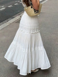 GETADME Women's High Waisted White Lace Patchwork Maxi Bubble Skirt Boho Style Suitable For Music Festivals Concerts Coachella Parties