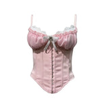 GETADME Elegant Ruffle Lace Flower Camisole Bowknot Buckle Slim Crop Tops Tank Sweet Lace Corset Travel