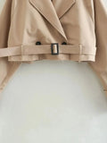 GETADME 2025 Belt Cropped Trench Spring Jacket Women Vintage Streetwear Double Breasted Long Sleeve Top Female Coat Outfits